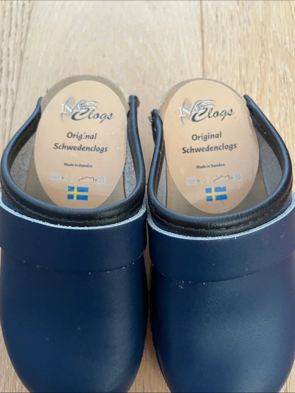 Handmade Wooden Kids Navy Blue Clog Shoes | Size 24, great condition